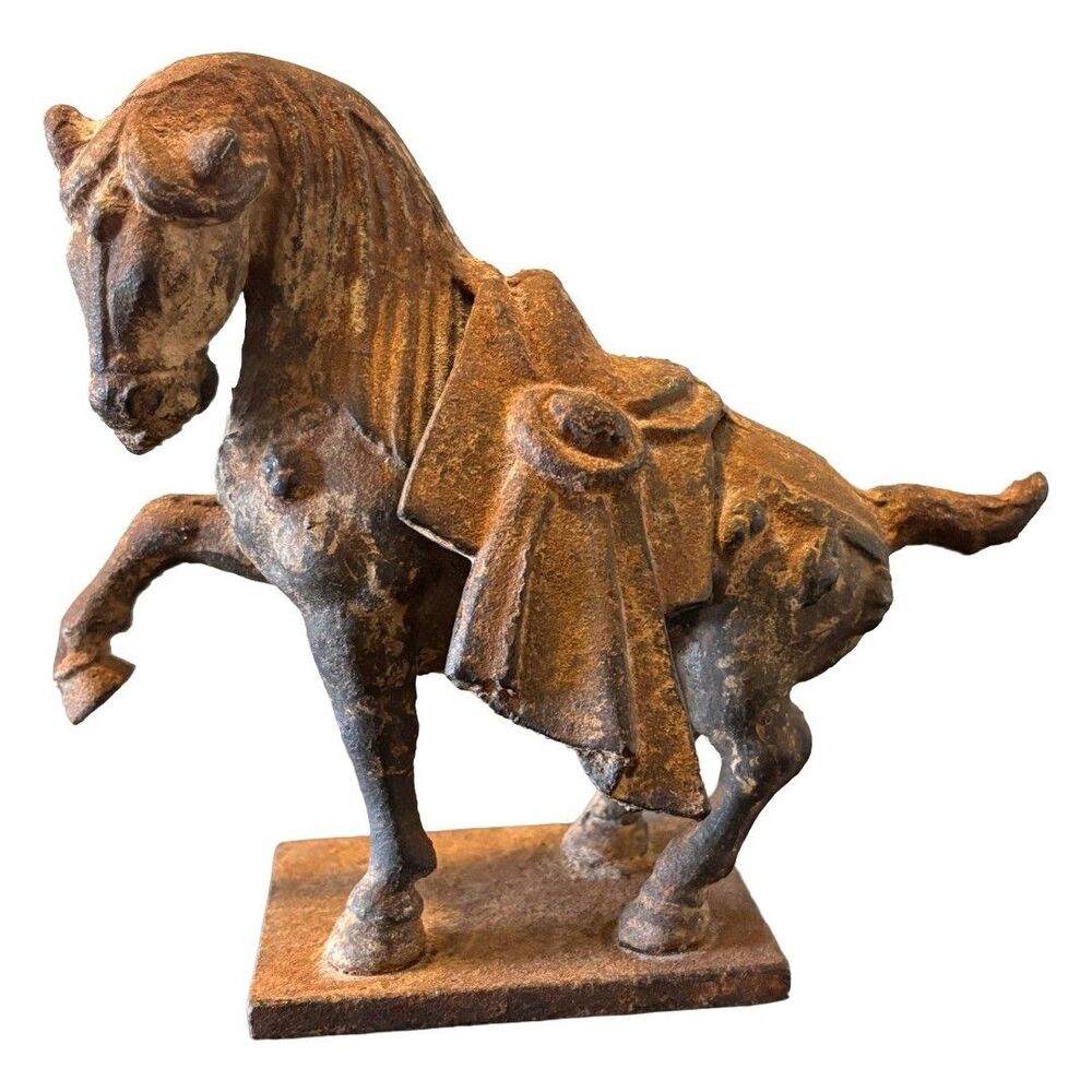 Antique Cast Iron Tang Dynasty Style War Horse Statue Japan for Lord & Taylor